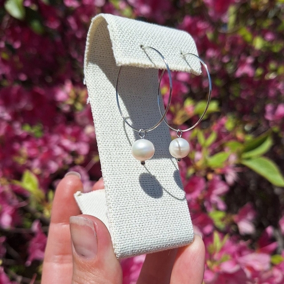 Freshwater Pearl Hoop Earrings ~ Artisan Jewelry - Picture 3 of 7